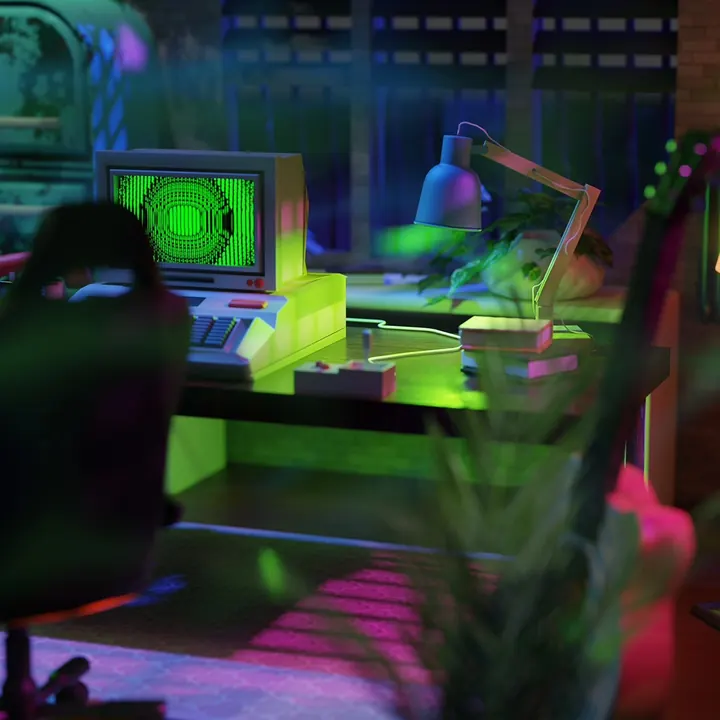 The desk, close