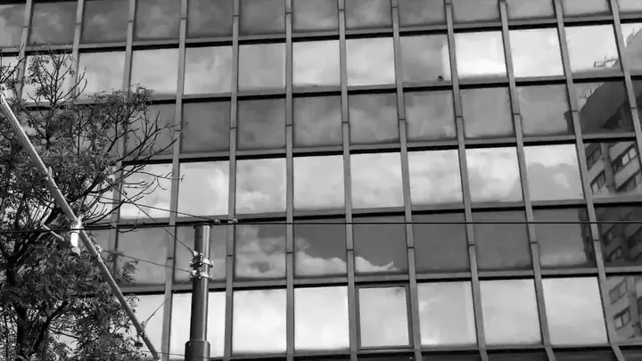 Reflections in a glass facade